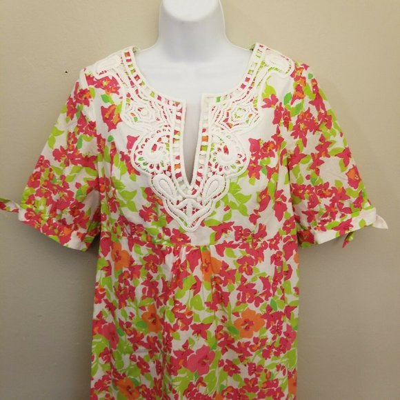 Lilly Pulitzer FALLING FOR YOU Dress‎ 6 Pink Green Floral V Neck Shift Spring - Picture 2 of 8